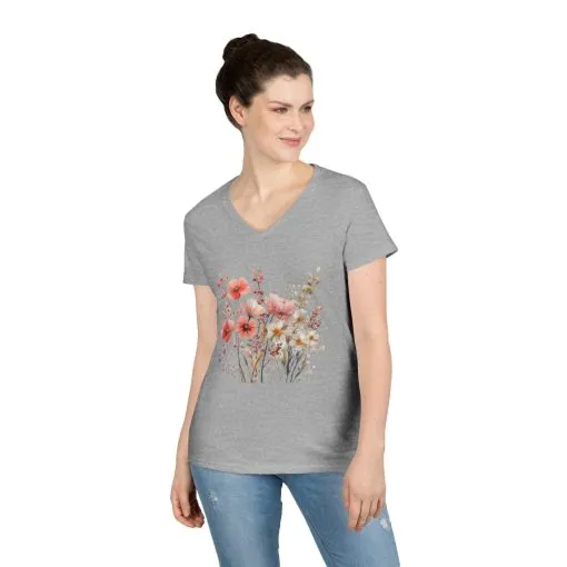 Floral Print Ladies' V-Neck T-Shirt - Perfect for Spring Outings - Image 4