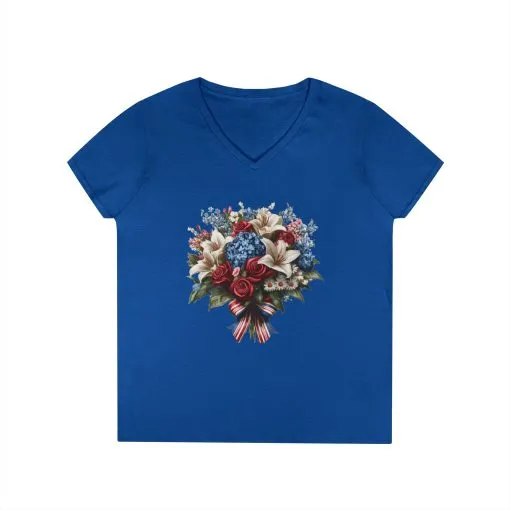 Floral Bouquet Ladies' V-Neck T-Shirt - Perfect for Spring Celebrations - Image 11