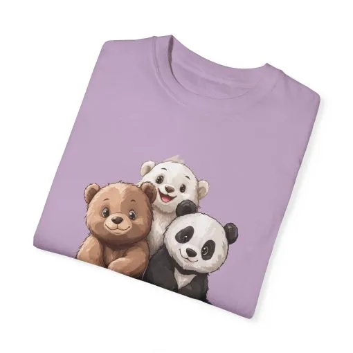 Adorable Bear and Panda Friends Unisex Garment-Dyed T-Shirt - Image 46