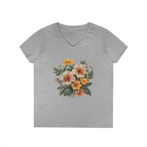 Floral Ladies' V-Neck T-Shirt - Spring Blooms Design - Image 2
