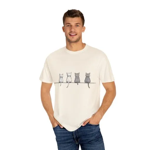 Cute Cat Sitting T-Shirt - Unisex Garment-Dyed Tee for Cat Lovers - Image 7
