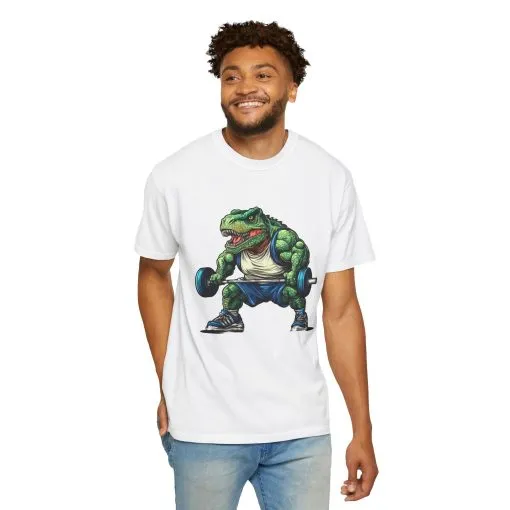 Gym Dinosaur Unisex Garment-Dyed T-Shirt - Fitness Tee for Workout Enthusiasts - Image 4
