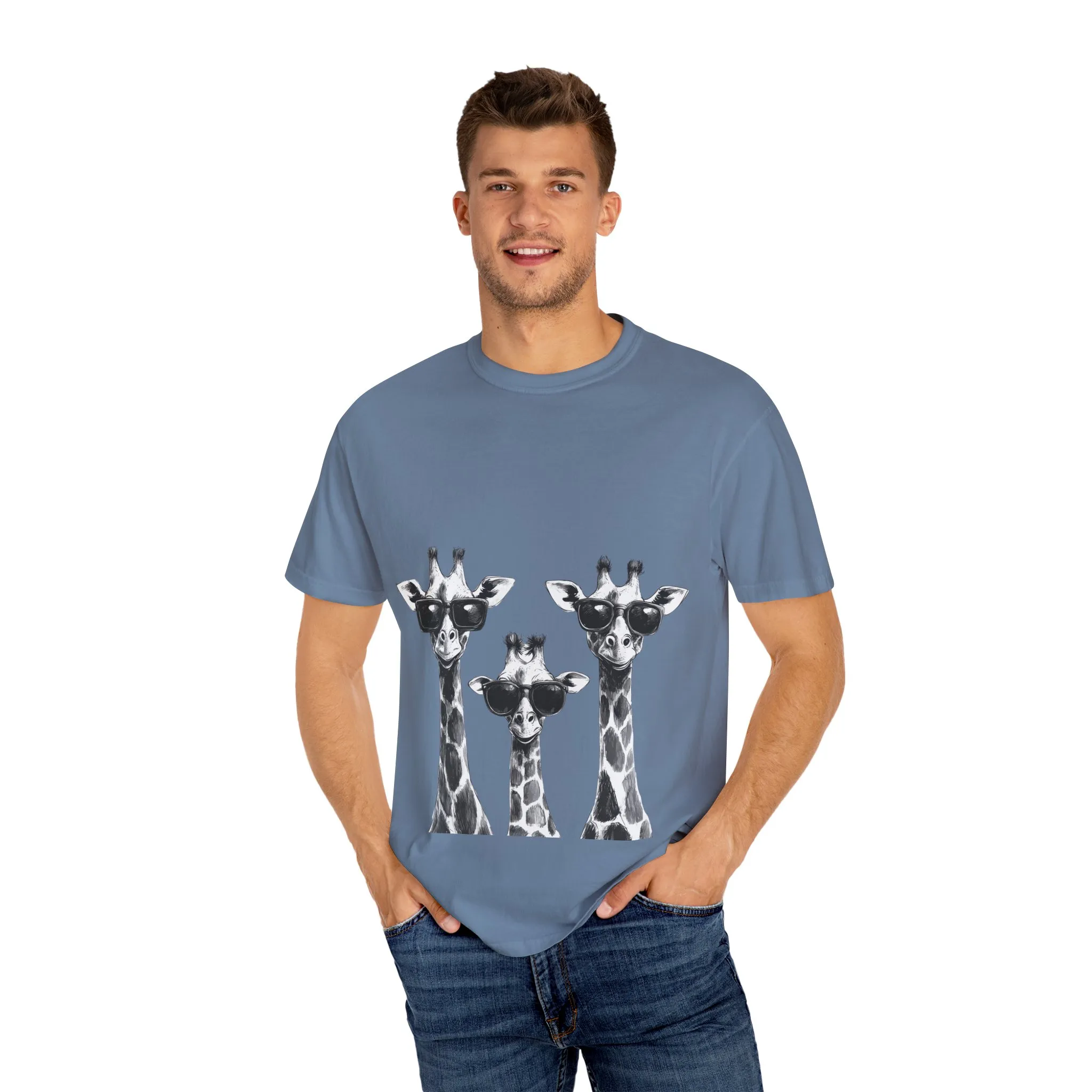 Cool Giraffe Sunglasses Unisex Garment-Dyed T-shirt - Image 23