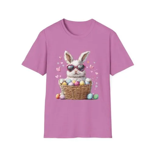 Cute Bunny Easter T-Shirt - Unisex Softstyle Tee with Colorful Egg Design - Image 46