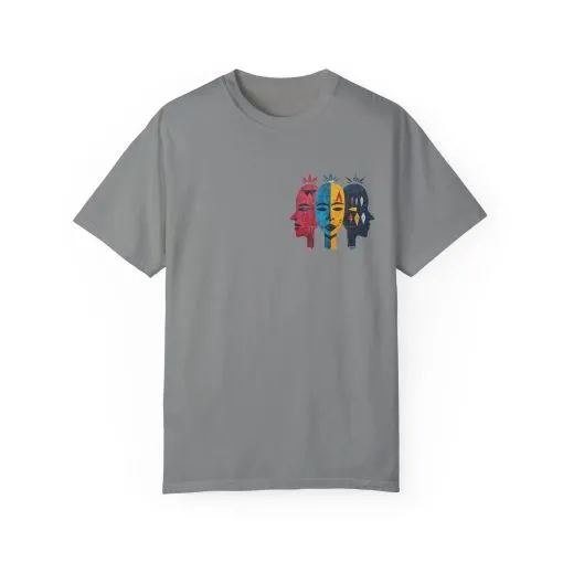 Vibrant Unisex Garment-Dyed T-Shirt with African Masks Design - Image 29