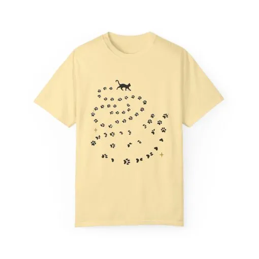 Whimsical Cat and Paw Print T-Shirt for Animal Lovers - Image 9