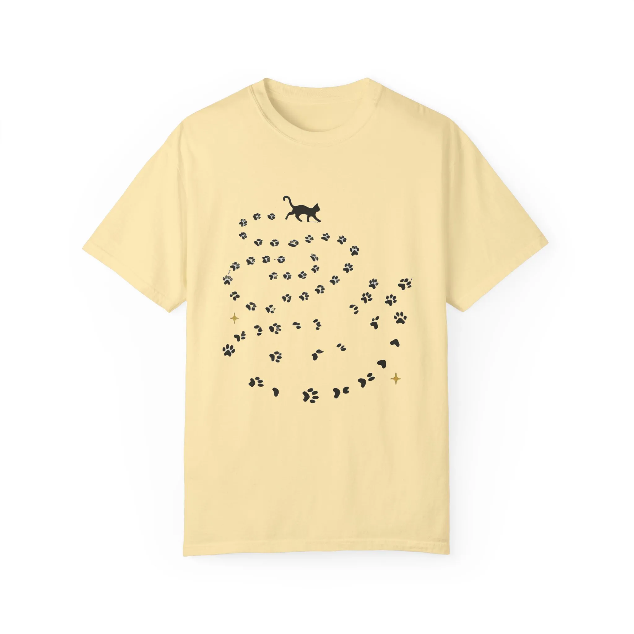 Whimsical Cat and Paw Print T-Shirt for Animal Lovers - Image 9