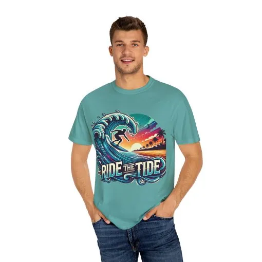Ride the Tide Unisex Garment-Dyed T-shirt - Surfing Inspired Graphic Tee - Image 15