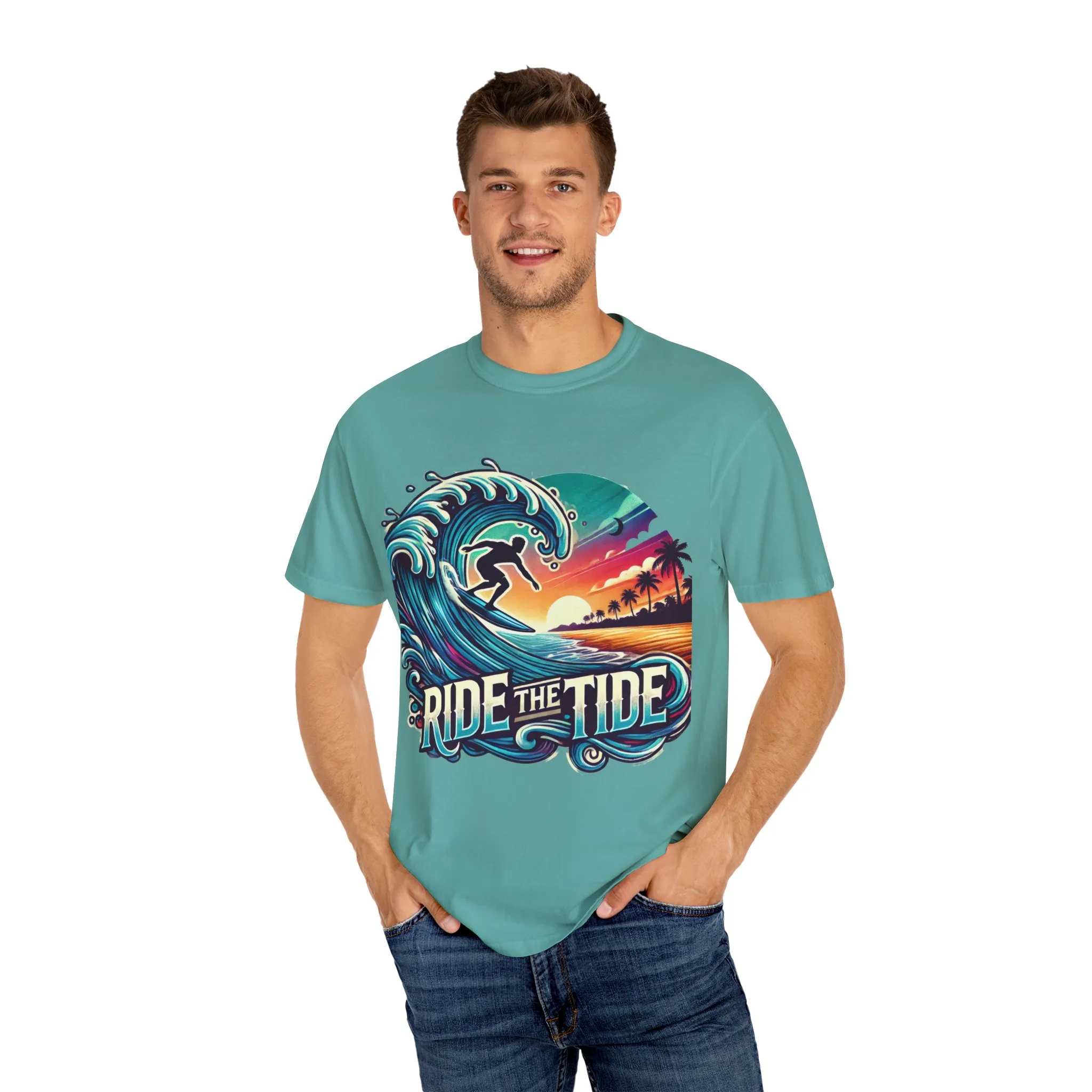 Ride the Tide Unisex Garment-Dyed T-shirt - Surfing Inspired Graphic Tee - Image 15