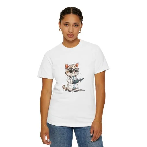Funny Cat Doctor Unisex Garment-Dyed T-Shirt - Image 8