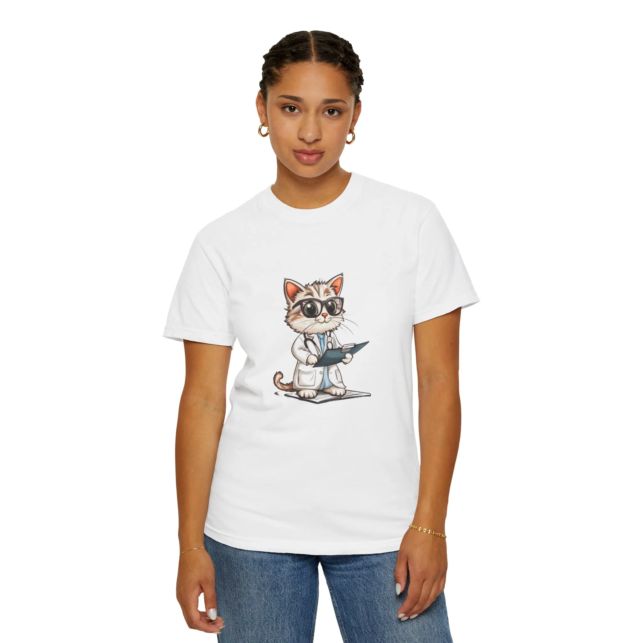 Funny Cat Doctor Unisex Garment-Dyed T-Shirt - Image 8