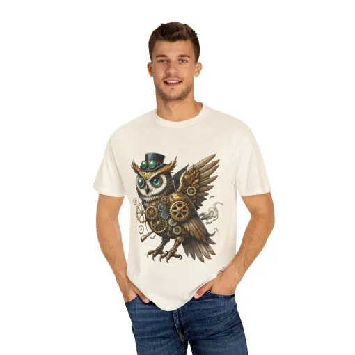 Steampunk Owl Unisex Garment-Dyed T-Shirt - Image 11