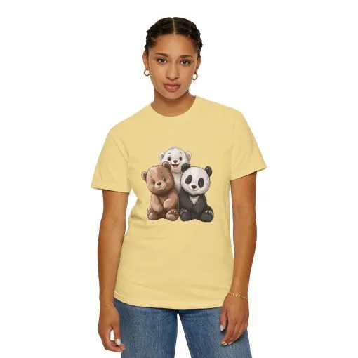 Adorable Bear and Panda Friends Unisex Garment-Dyed T-Shirt - Image 32