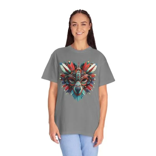 Vibrant Tribal Mask Unisex Garment-Dyed T-Shirt | Unique Festival Fashion - Image 14