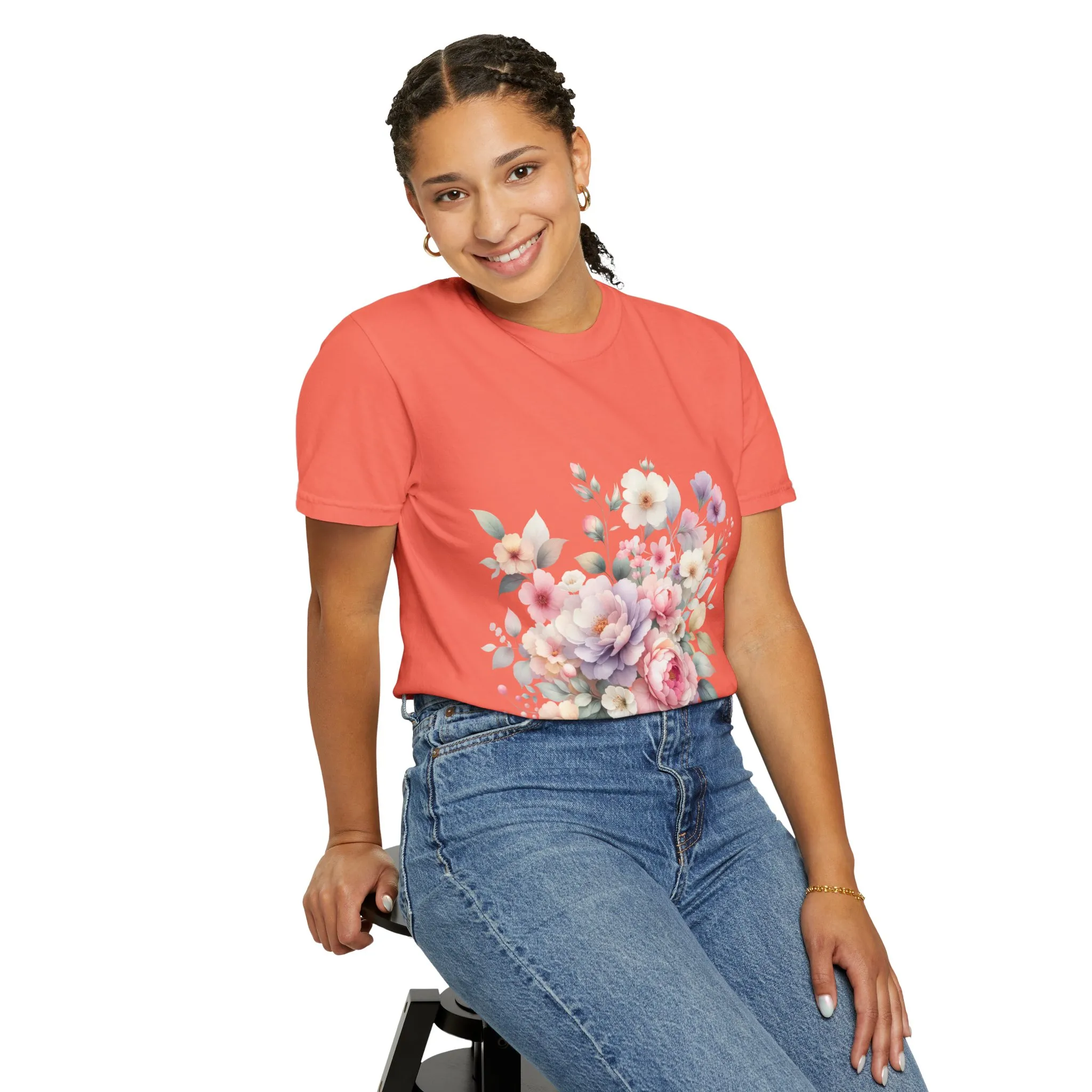 Floral Bliss Women's Garment-Dyed T-Shirt – Perfect for Spring Celebrations and Everyday Wear - Image 12