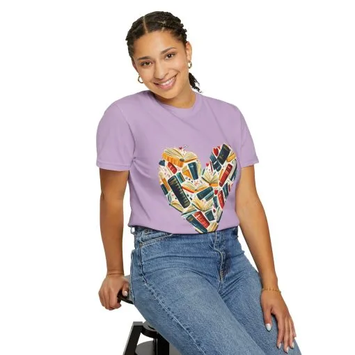 Book Lover's Heart Unisex Garment-Dyed T-Shirt - Image 36