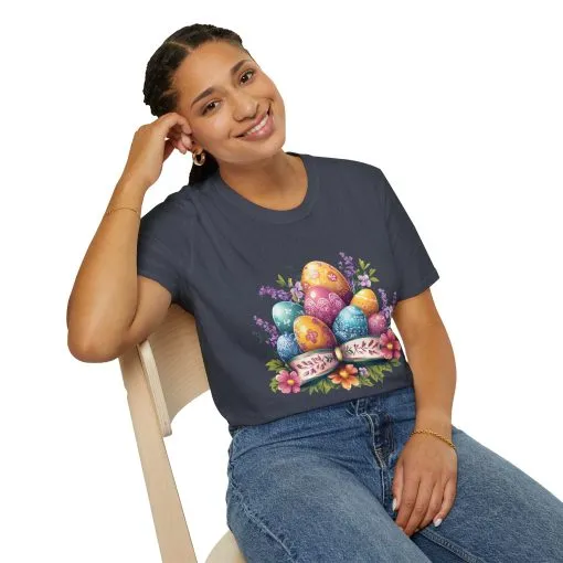 Easter Floral Eggs Unisex Softstyle T-Shirt - Image 48