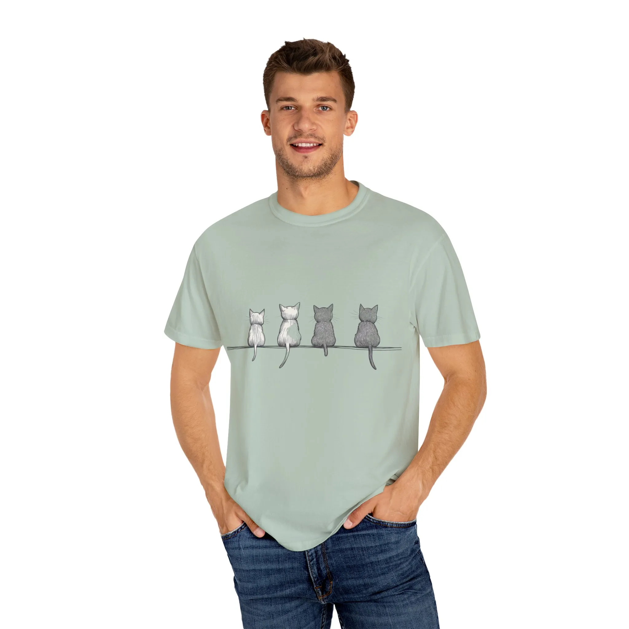 Cute Cat Sitting T-Shirt - Unisex Garment-Dyed Tee for Cat Lovers - Image 15