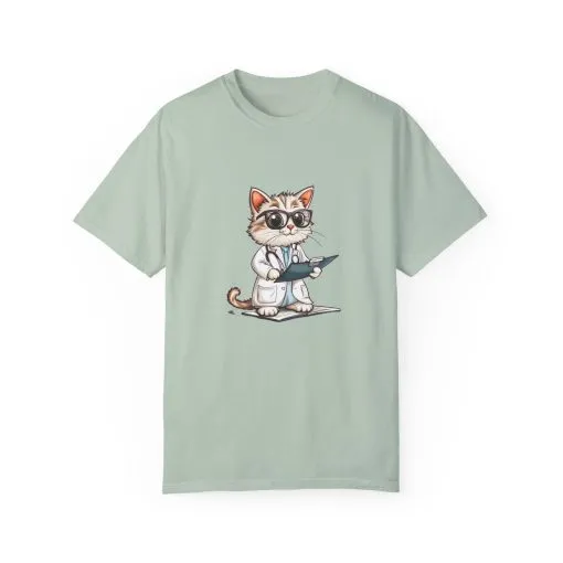 Funny Cat Doctor Unisex Garment-Dyed T-Shirt - Image 36