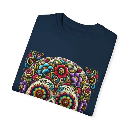 Colorful Floral Skull T-Shirt | Day of the Dead Style | Unisex Garment-Dyed Tee - Image 14