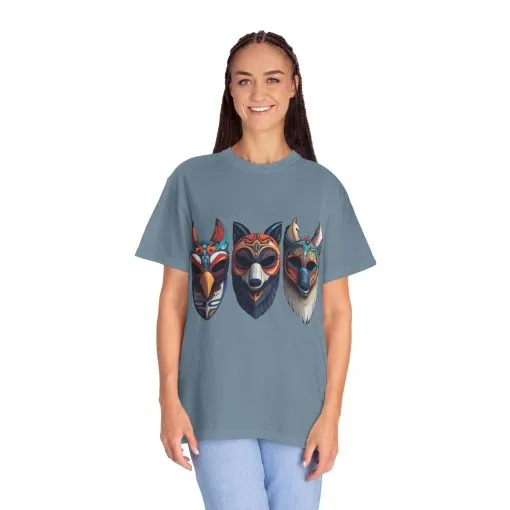 Tribal Mask Unisex Garment-Dyed T-Shirt | Artistic & Colorful Graphic Tee - Image 4