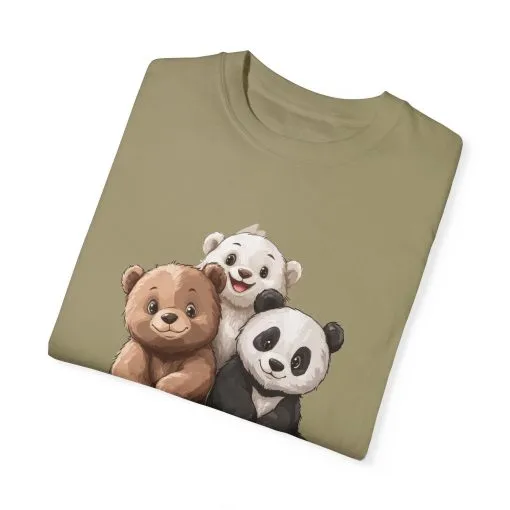 Adorable Bear and Panda Friends Unisex Garment-Dyed T-Shirt - Image 22