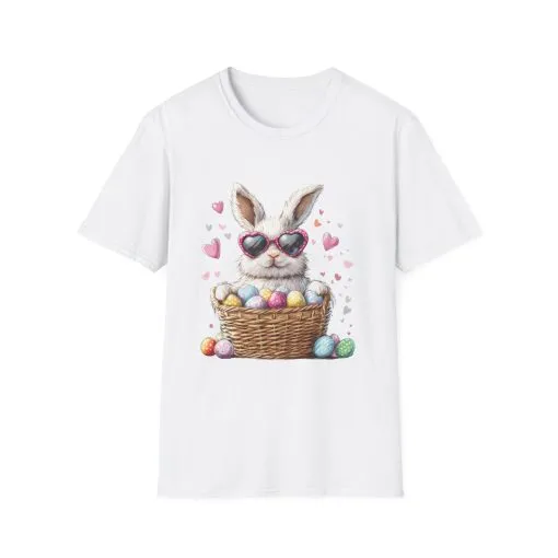 Cute Bunny Easter T-Shirt - Unisex Softstyle Tee with Colorful Egg Design - Image 6