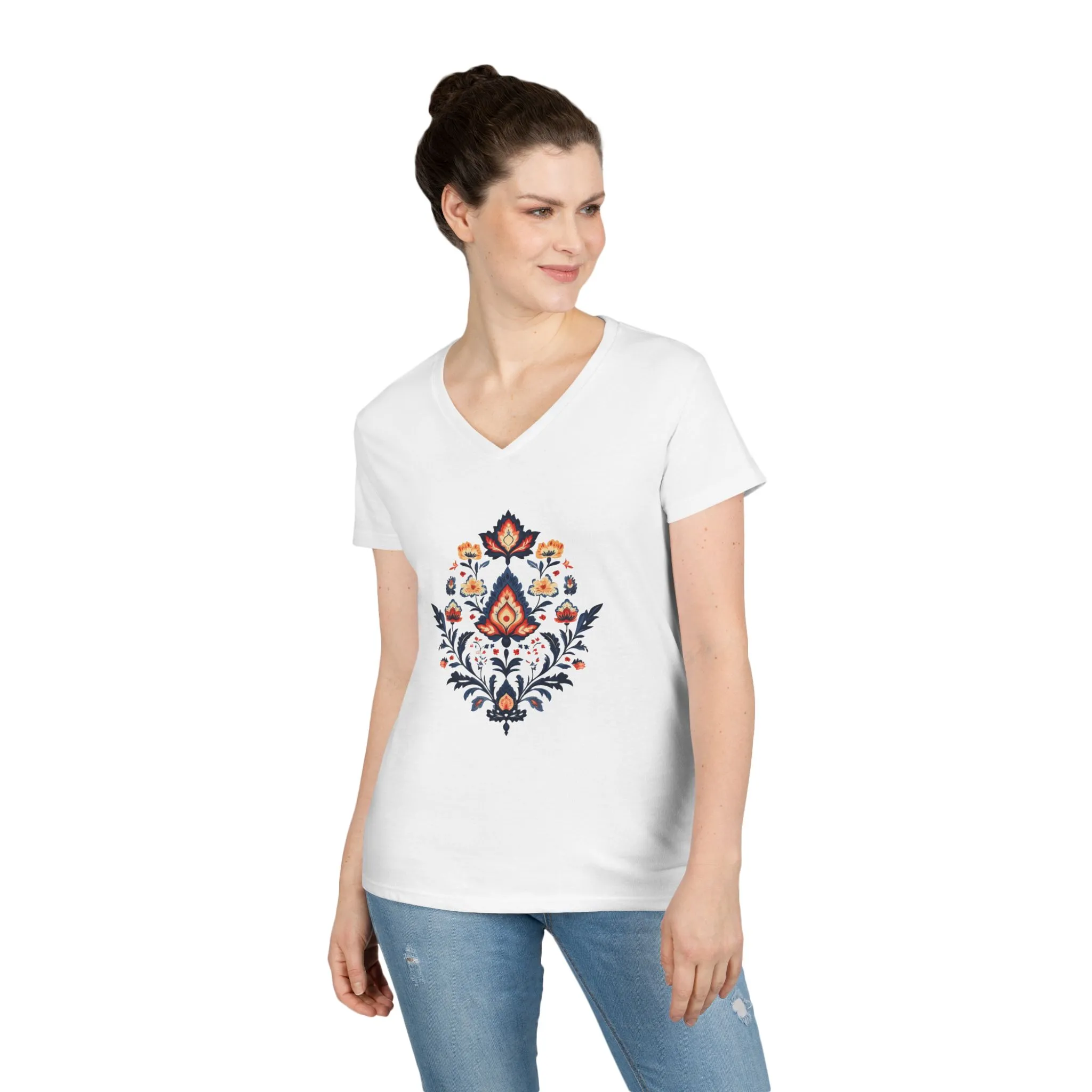 Floral Elegance Ladies' V-Neck T-Shirt | Boho Chic Style for Everyday Wear - Image 4