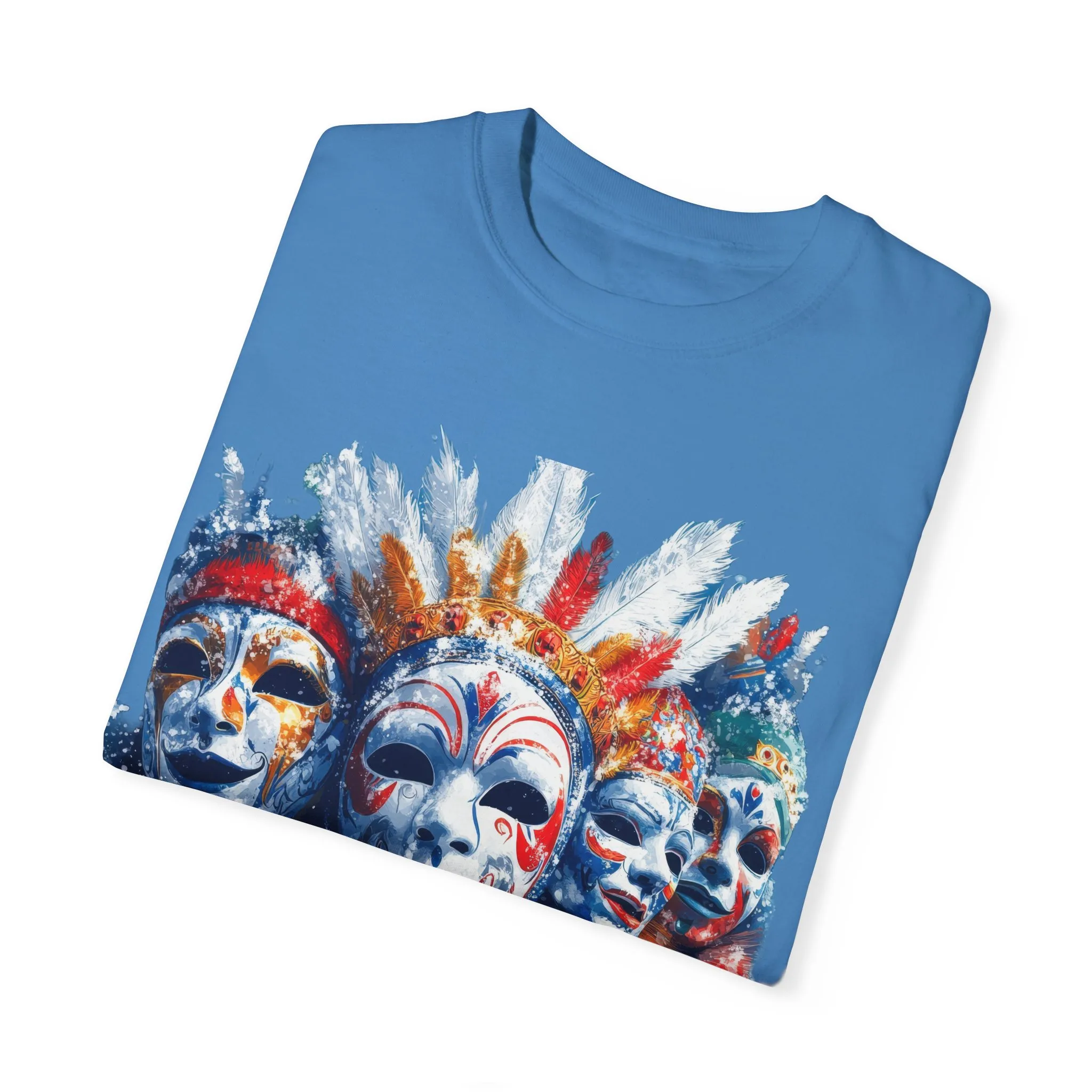 Vibrant Carnival Masks T-Shirt - Unisex Garment-Dyed Tee for Festive Celebrations - Image 3