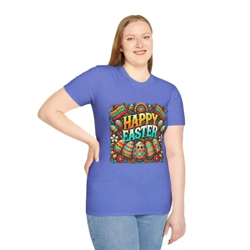 Happy Easter Unisex Softstyle T-Shirt - Colorful Easter Egg Design - Image 44