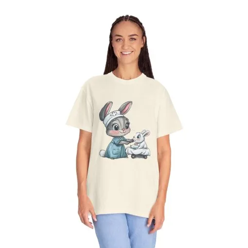 Cute Nurse Bunny Unisex Garment-Dyed T-Shirt - Image 8