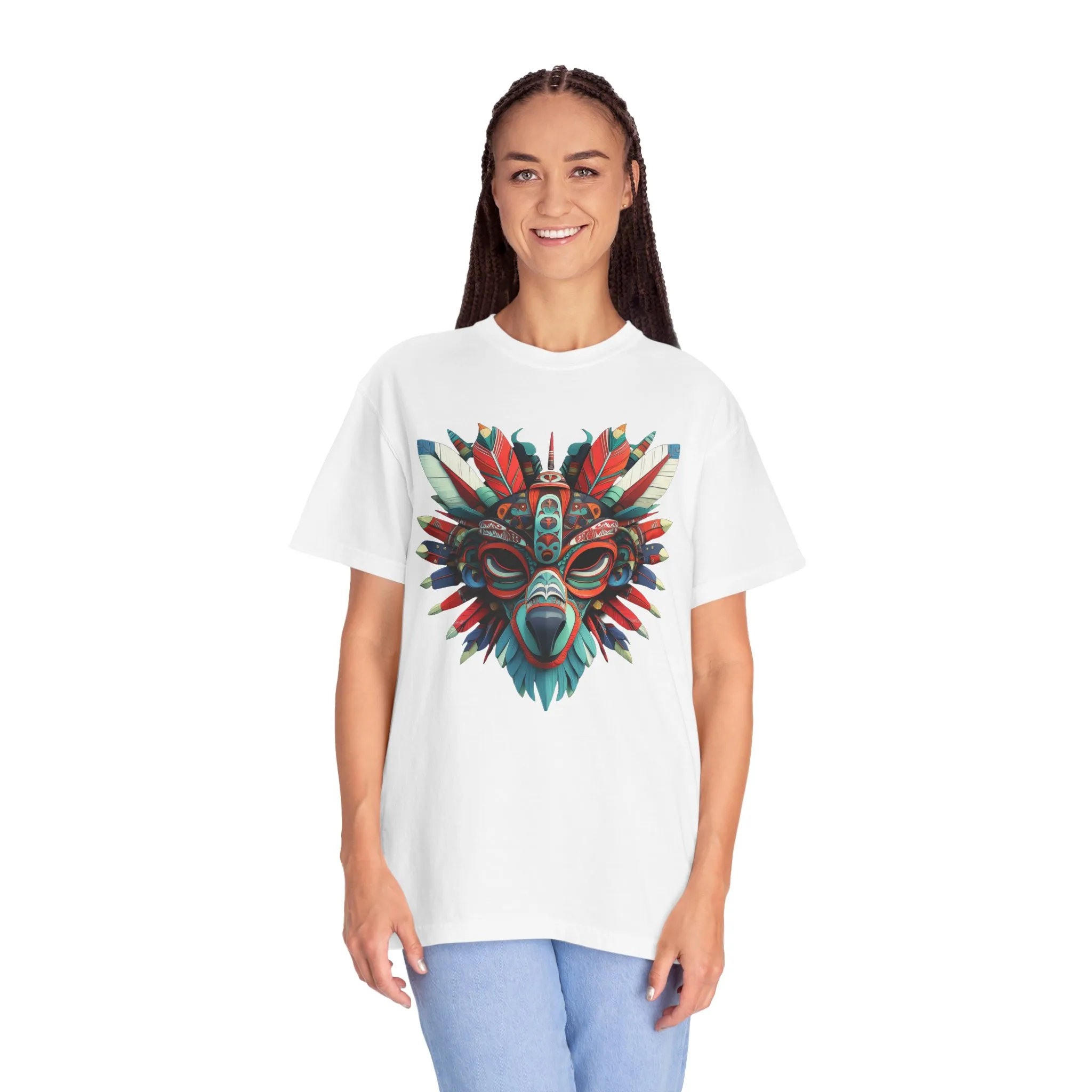 Vibrant Tribal Mask Unisex Garment-Dyed T-Shirt | Unique Festival Fashion - Image 9