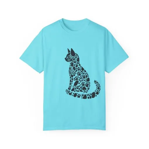 Unisex Cat Lover T-Shirt | Vintage Garment-Dyed Tee with Paw Print Cat Silhouette - Image 13
