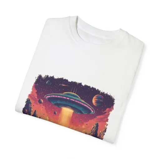 Galactic Adventure Unisex T-Shirt - UFO and Cosmic Landscape Design - Image 6