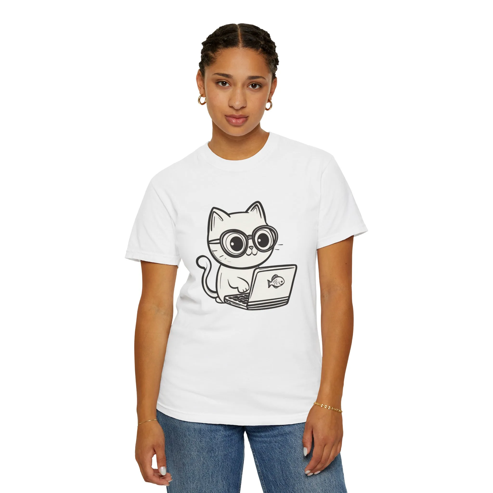 Cute Cat Gamer Unisex Garment-Dyed T-Shirt - Image 4