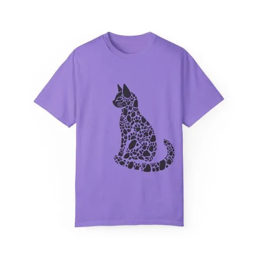 Unisex Cat Lover T-Shirt | Vintage Garment-Dyed Tee with Paw Print Cat Silhouette - Image 21