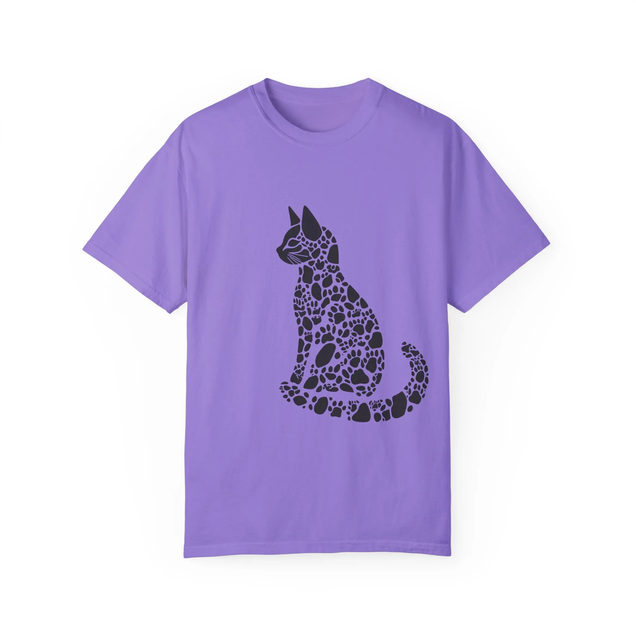 Unisex Cat Lover T-Shirt | Vintage Garment-Dyed Tee with Paw Print Cat Silhouette - Image 21