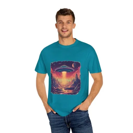 Galactic Adventure Unisex T-Shirt - UFO and Cosmic Landscape Design - Image 15