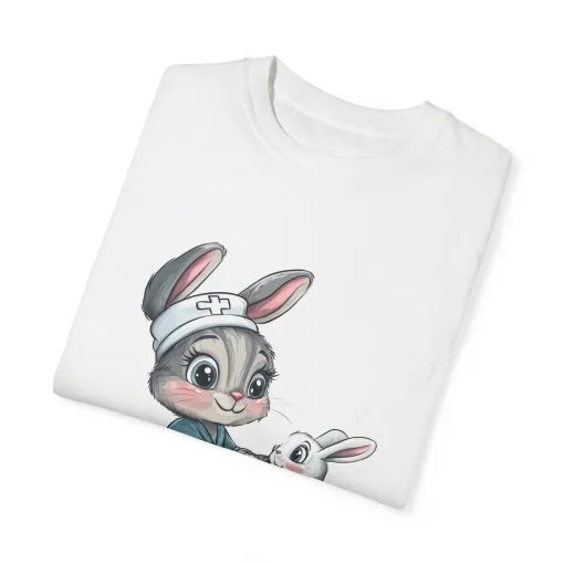 Cute Nurse Bunny Unisex Garment-Dyed T-Shirt - Image 2
