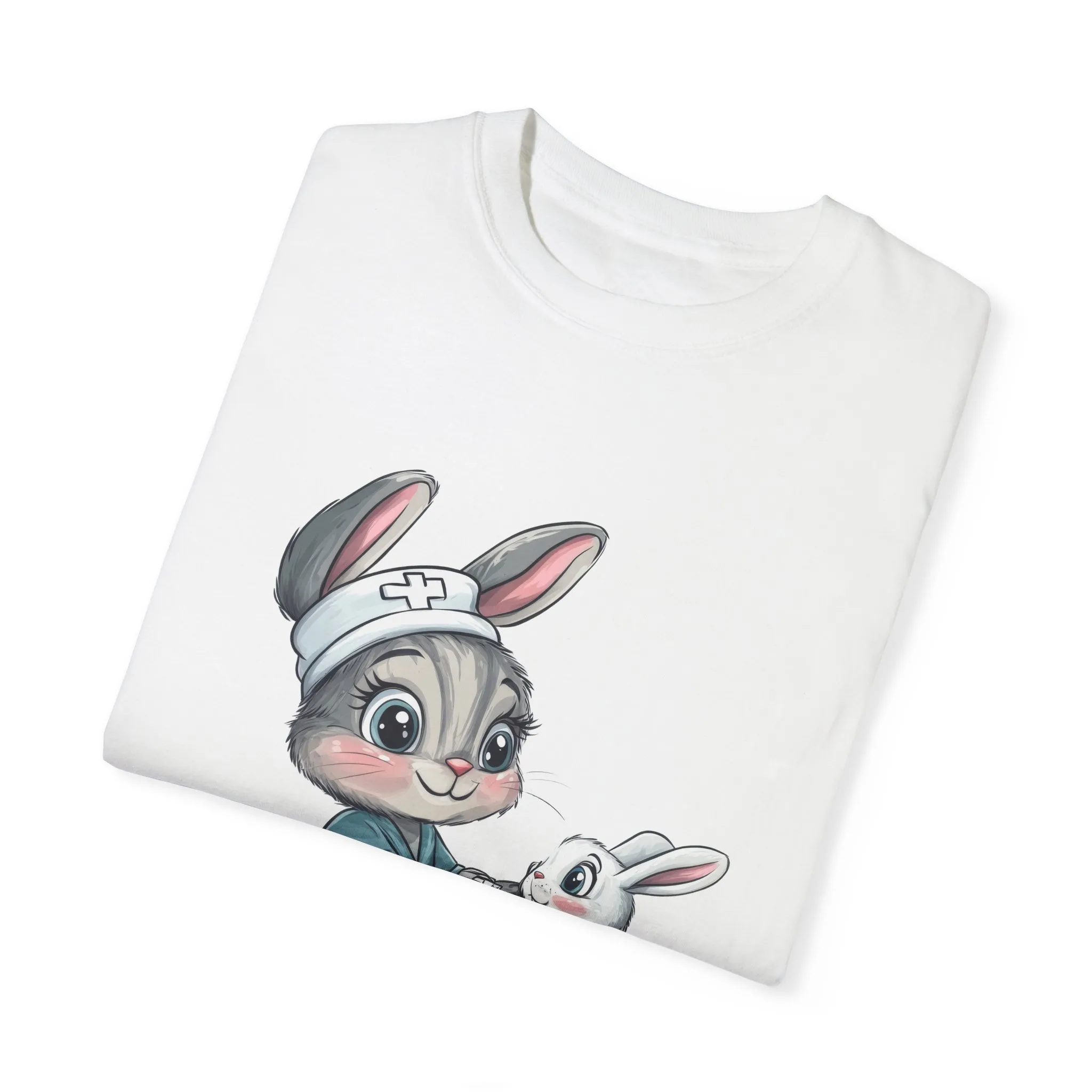 Cute Nurse Bunny Unisex Garment-Dyed T-Shirt - Image 2