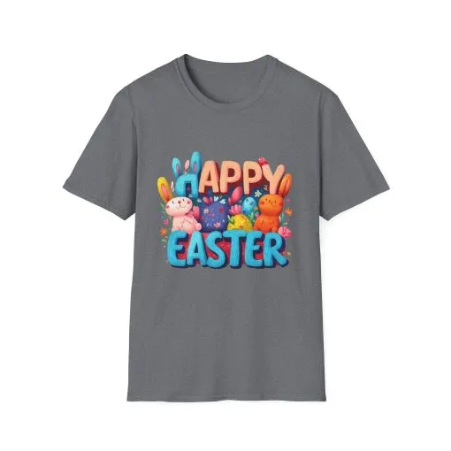 Happy Easter Unisex Softstyle T-Shirt - Fun Spring Bunny Design - Image 16