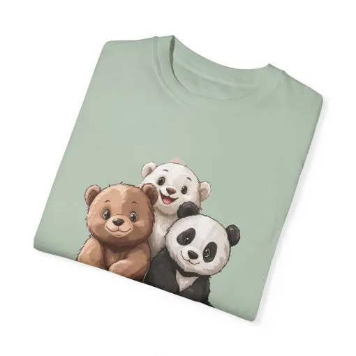 Adorable Bear and Panda Friends Unisex Garment-Dyed T-Shirt - Image 38