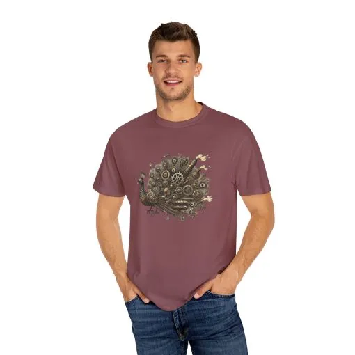 Steampunk Peacock Unisex Garment-Dyed T-Shirt - Image 11