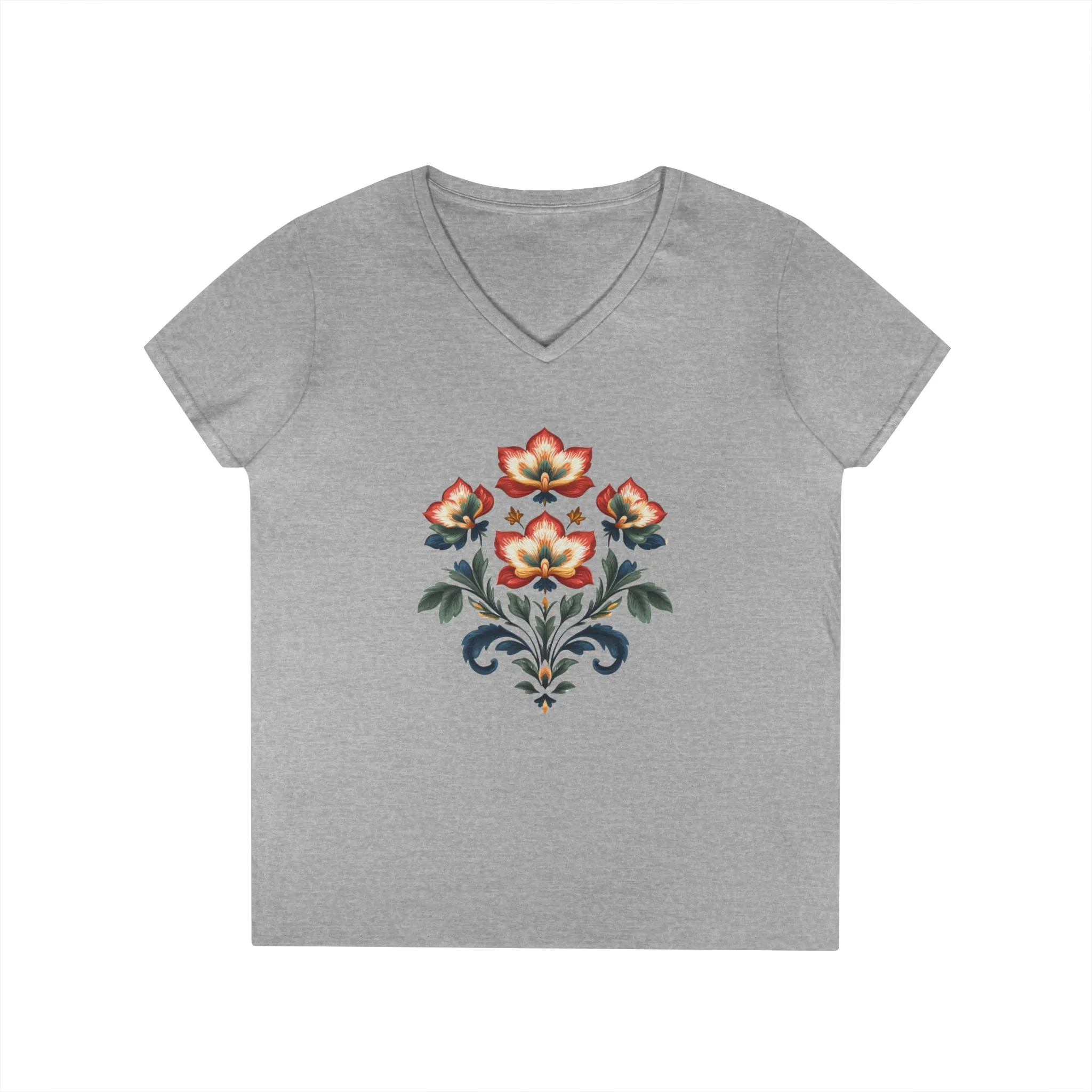 Floral Ladies' V-Neck T-Shirt - Elegant Bloom Design for Everyday Style - Image 3