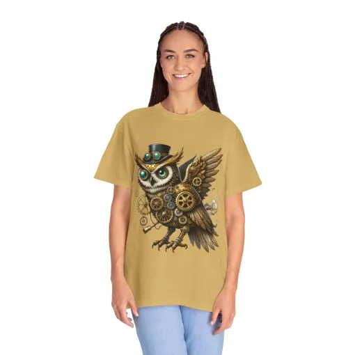 Steampunk Owl Unisex Garment-Dyed T-Shirt - Image 4