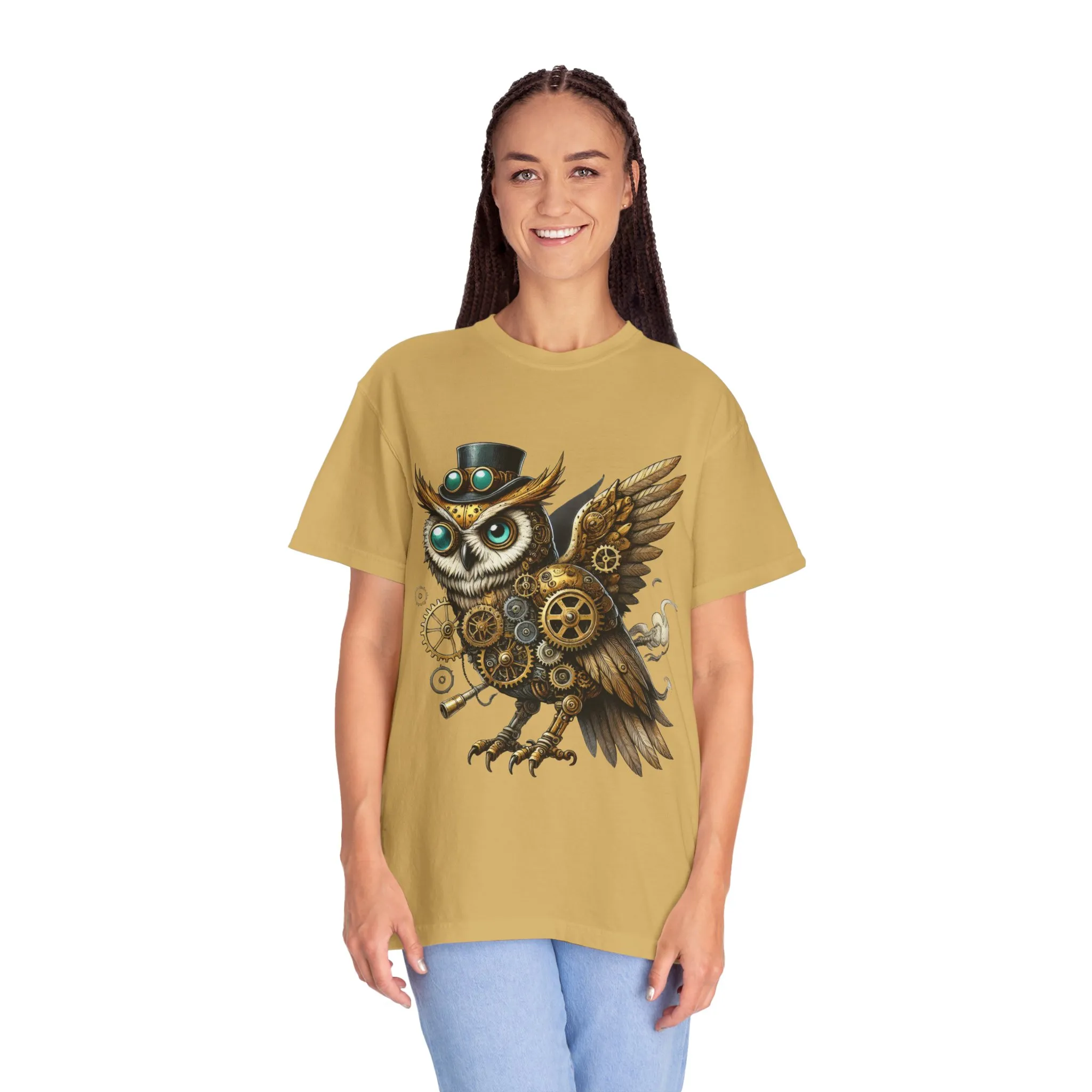 Steampunk Owl Unisex Garment-Dyed T-Shirt - Image 4