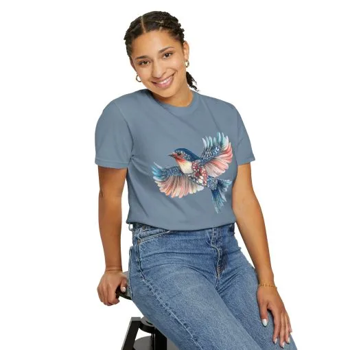 Colorful Bird Art Unisex T-Shirt - Nature-Inspired Garment-Dyed Tee - Image 4