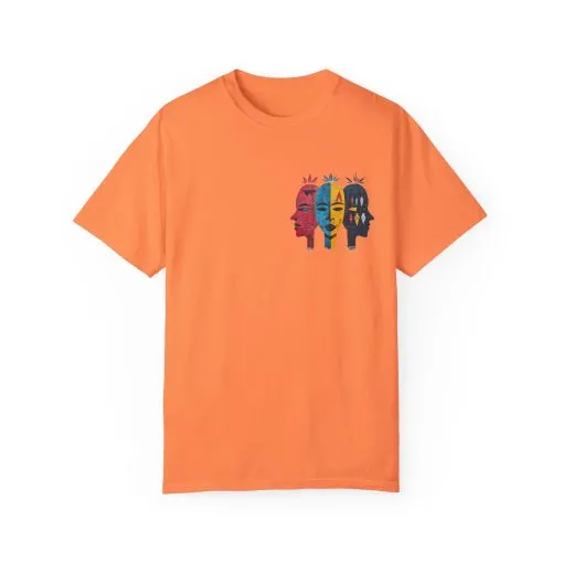 Vibrant Unisex Garment-Dyed T-Shirt with African Masks Design - Image 5