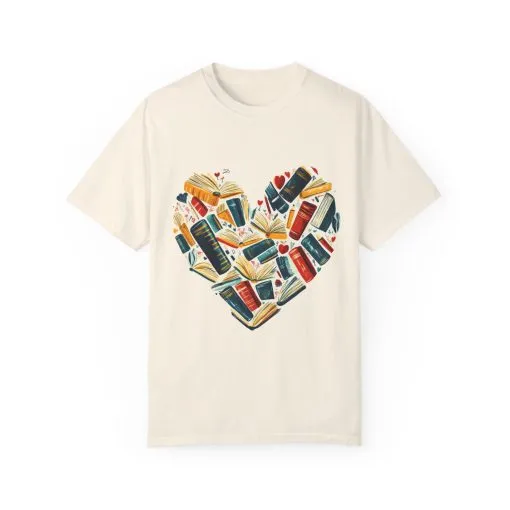 Book Lover's Heart Unisex Garment-Dyed T-Shirt - Image 5