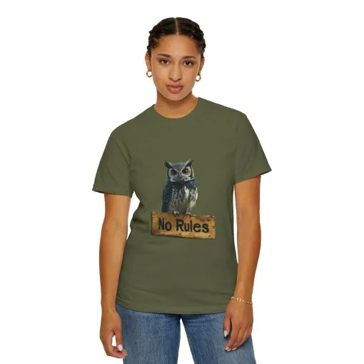 Funny Owl T-Shirt - "No Rules" Unisex Garment-Dyed Tee for Animal Lovers - Image 12